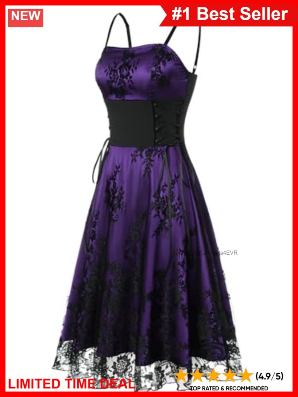 Gothic Corset Dress Satin Lace Spaghetti Strap Backless Halloween Costume